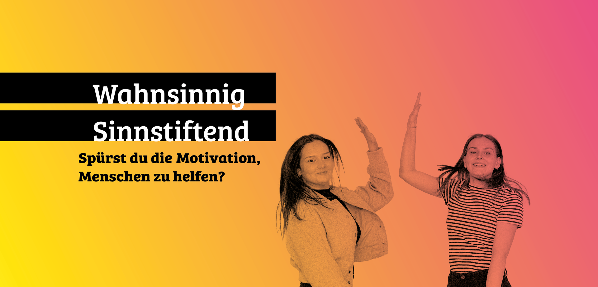 LWL-Werbekarte für den BFD und das FSJ, die zwei Mitarbeiter:innen im Gespräch zeigt.